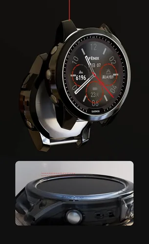 Vista 6 de FitTurn Compatible con Garmin Fneix 7, Fenix 7S, Fenix 7X Funda TPU Full Edge Protección Protección Protector Shell Bumper Presta atención a