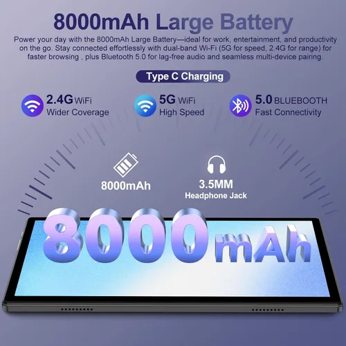 Vista 7 de Tablet Android 15 2025 con teclado Gemini AI, Tablets de electrónica de 30GB+128GB de ocho núcleos con pantalla IPS HD de 10 pulgadas, 8000mAh