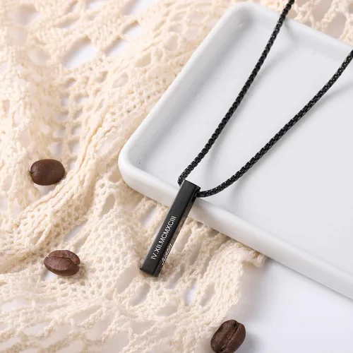 Vista 2 de Collar personalizado para hombre cadenas personalizadas para hombres collar con nombre de barra 3D negra regalo para papá marido novio