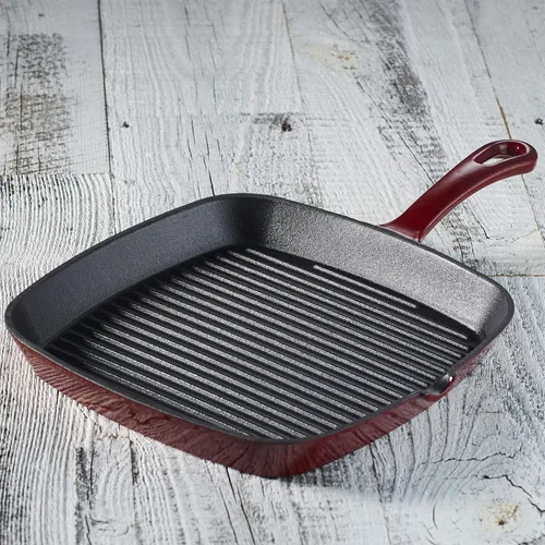 Vista 2 de Cuisinart CI30-23CR Chef's Classic - Sartén cuadrada de hierro fundido esmaltado de 9-1/4 pulgadas, color rojo cardenal