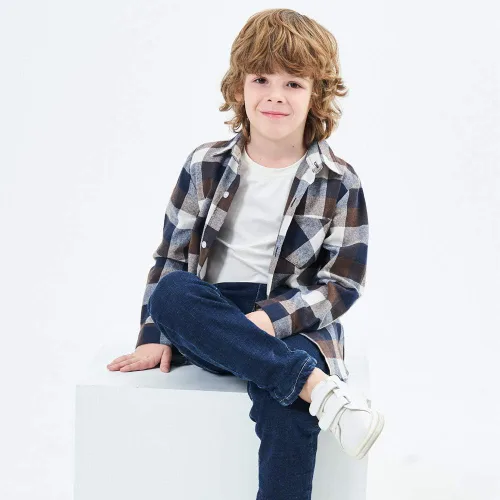 Vista 2 de Camiseta de manga larga de franela a cuadros para niños y niñas, para niños y niñas, a juego