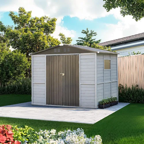 Vista 8 de Cobertizo de almacenamiento de madera para exteriores de 5 x 3 pies, cobertizo de herramientas de jardín con ventanas, cobertizo de almacenamiento