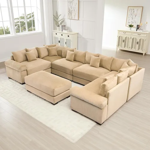 Vista 28 de ODUSE-DAILY Sofá modular de gran tamaño de 117.3 pulgadas, sofás modulares grandes de pana para sala de estar, sofás de 3 plazas, moderno juego