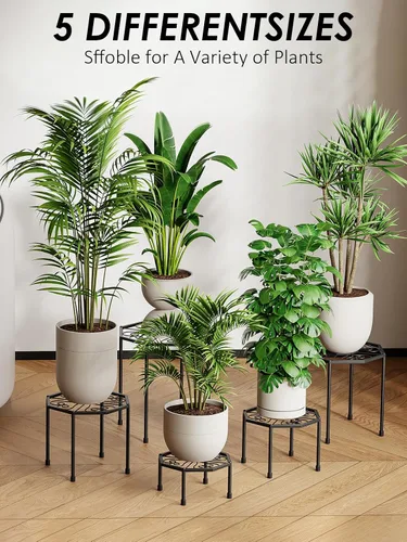Vista 3 de Paquete de 5 soportes metálicos para plantas para interiores y exteriores, soporte de hierro antioxidante, estante resistente para macetas