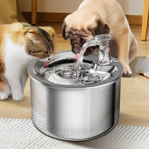 Vista 2 de Homtyler Fuente de agua para gatos, bomba ultra silenciosa interior de acero inoxidable, dispensador automático de 2L/67oz para perros, fuente