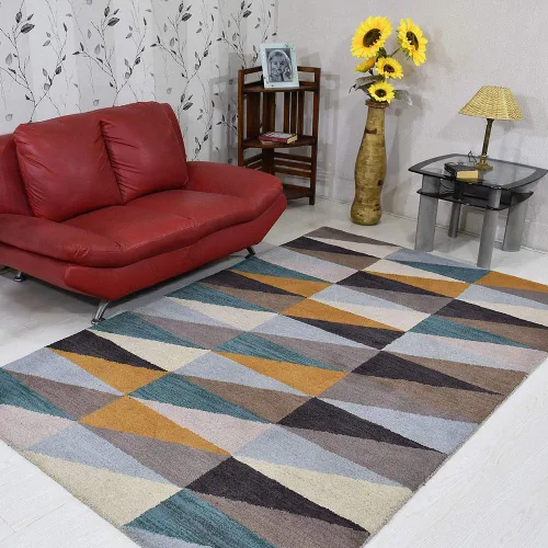 Vista 7 de Rugsotic Carpets Alfombras de lana copetuda a mano ecológicas – 2 pies 6 x 6 pies, forma de pasillo, multicolor, diseño geométrico moderno