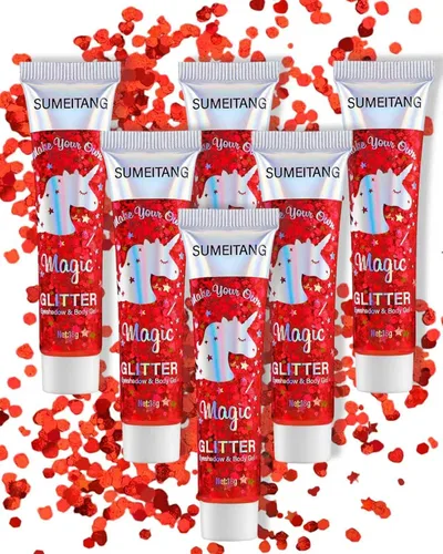 Vista 17 de Gel con purpurina para la cara y el cuerpo, 6 colores, con lentejuelas gruesas holográficas, pintura para fiestas, cantantes, conciertos, festivales