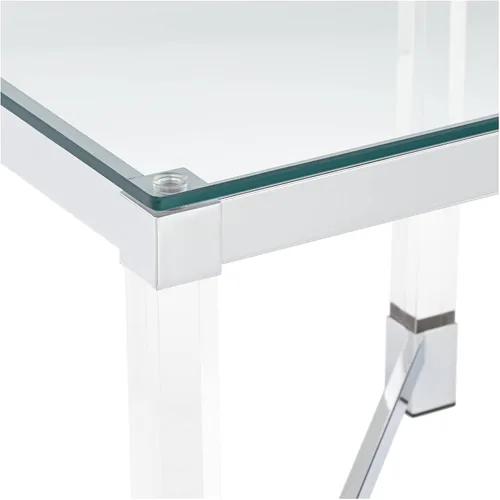 Vista 5 de Studio 55D Jenna Moderna mesa decorativa cuadrada de acrílico transparente de 22 pulgadas de ancho con parte superior de cristal plateado cromado