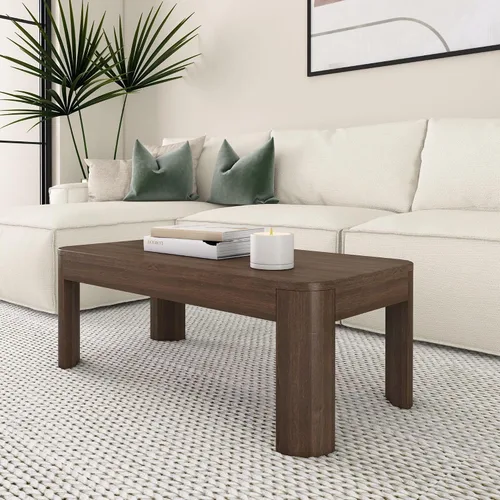 Vista 19 de Plank+Beam Forma - Mesa de centro moderna de 54 pulgadas con estante, mesa central contemporánea con espacio de almacenamiento, mesa de té Nuez