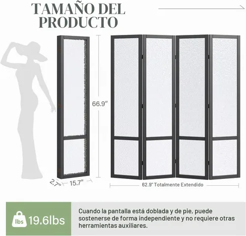 Vista 3 de Divisor de habitación acrílico, pantalla de división independiente de 4 paneles, panel de privacidad translúcido esmerilado, divisor ligero