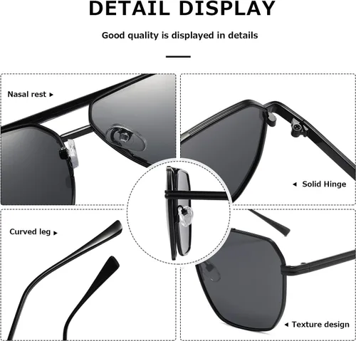 Vista 7 de kimorn Gafas de sol polarizadas para mujer y hombre, retro, de gran tamaño, cuadradas, vintage, clásicas, grandes, de metal, K1221
