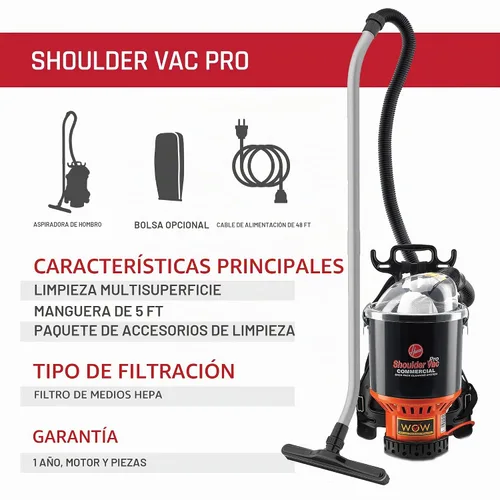 Vista 2 de Aspirador hombro Vac Pro sin bolsa Hoover Commercia ligera mochila aspiradora c2401