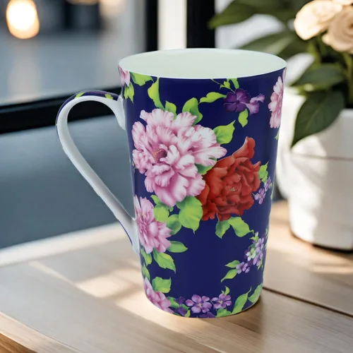 Vista 4 de Tazas de café lindas de 13 onzas para mujer, tazas de café con diseño floral de porcelana de hueso, tazas de té para mamá, mujeres, regalos