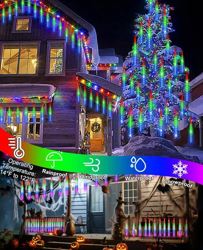 Vista 8 de EAGWELL Luces de Lluvia de Meteoros de Navidad, 20 en 20 Tubos Luces de Lluvia en Cascada con Cambio Automático con 12 Modos, Decoración Navideña