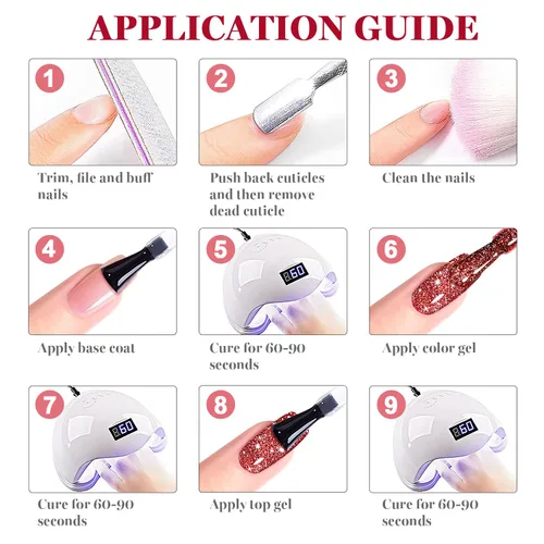 Vista 7 de RARJSM Esmalte de uñas de gel con purpurina roja reflectante holográfica, destellos de arco iris, diamantes brillantes, LED, UV, secado con lámpara