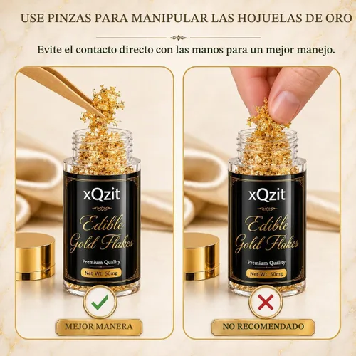 Vista 2 de xQzit Copos de oro comestibles de 50 mg – Copos de oro de grado alimenticio para decoración de pasteles, chocolates, cócteles y bebidas – Decoración
