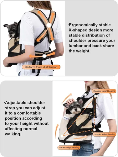 Vista 5 de Transportadores para perros pequeños, mochila para perros con 2 bolsillos para viajes, cómodo transportador frontal para perros de 8 a 18 libras
