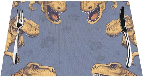 Vista 7 de 6 PCS PVC Placemats Set Place Mats A Group of Tyrannosaurus rex Non-Slip Weave Place Mats 12" x 18" Farmhouse Table Mat Set for Family Dinners
