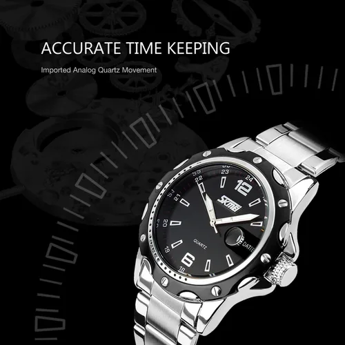 Vista 3 de cofuo Reloj analógico de cuarzo para hombre, con correa de acero inoxidable, reloj de cuarzo analógico, de lujo, para trabajo, casual, impermeable