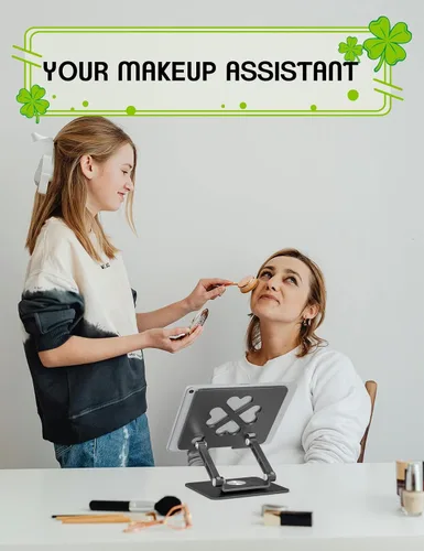Vista 5 de Soporte para tablet para iPad, soporte de escritorio de aluminio giratorio de 360° – Soporte de escritorio ajustable y plegable compatible con iPad