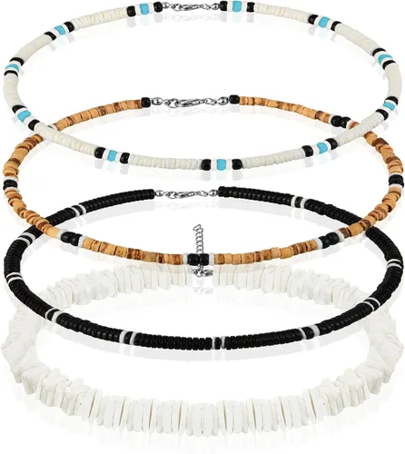 Vista 8 de Bonuci 4 piezas de collar de concha Puka para hombres, collares de surfista con cuentas, collar de playa hawaiano para mujeres, joyería, regalos