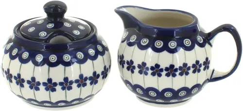 Vista 6 de Set de crema y azúcar de ballina de cerámica polaca Blue Rose