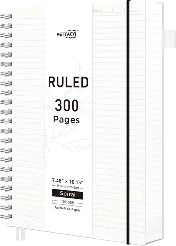 Vista 25 de RETTACY - Cuaderno en espiral grande A4, 300 páginas rayadas, 8.2 x 11.2 pulgadas, para escuela, trabajo, escritura, papel grueso de 3.53 oz/m²