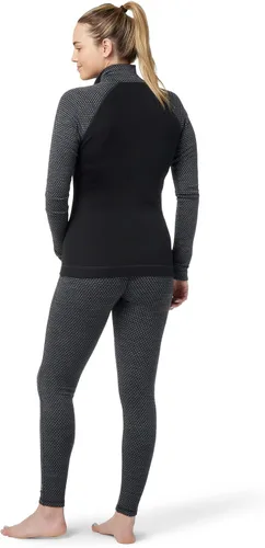 Vista 4 de Smartwool Patrón de capa base de merino térmico clásico para mujer con cremallera de 1/4 Punto Negro