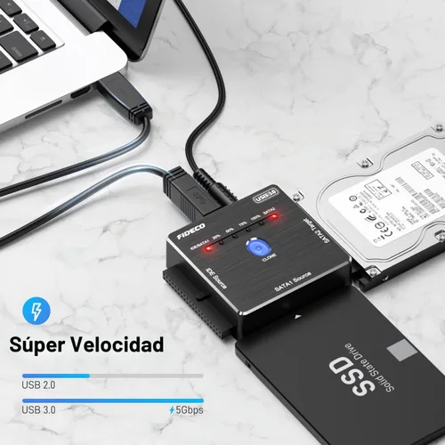 Vista 2 de FIDECO Adaptador SATA/IDE a USB 3.0, cable adaptador de disco duro para disco duro universal de 2.5/3.5 pulgadas IDE/SATA HDD externo SSD