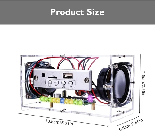 Vista 8 de MiOYOOW Kit de altavoz Bluetooth DIY con luces LED, proyecto electrónico STEM Portable Stereo Amplifier Circuit Board Kit, Soldering Practice Kit