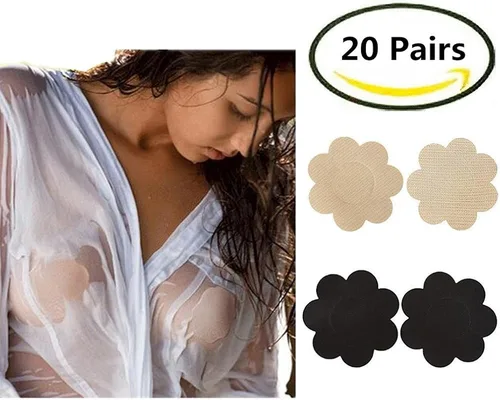 Vista 2 de Funda sin pezones 20 pares de pétalos de gel desechables autoadhesivo beige 10 pares negro 10 pares