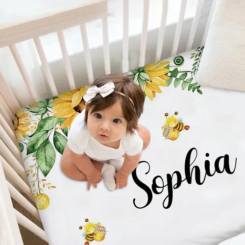 Vista 2 de Sábanas ajustadas personalizadas para cuna con nombre, sábana de colchón personalizada para cuna de bebé para niños y niñas, juegos de ropa de cama