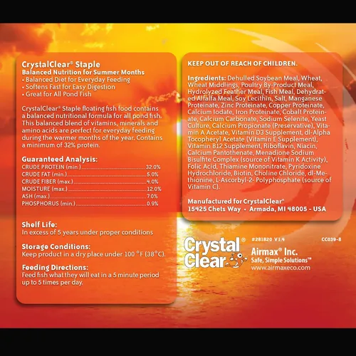 Vista 2 de CrystalClear Alimento de pescado de estanque básico para Koi y Goldfish, bolsa de 2.2 libras Protein packed floating pellets for summer nutrition