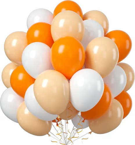 Vista 13 de Globos azules y naranjas, 50 unidades, globos de látex azules y naranjas, globos de fiesta azules y naranjas, decoración de cumpleaños para niñas
