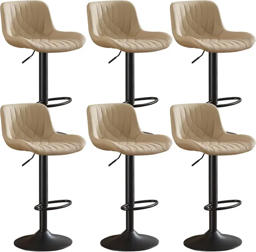 Vista 12 de Juego de 2 taburetes de bar modernos y giratorios ajustables con respaldo, asientos acolchados de piel sintética, sillas de isla de cocina para Gris
