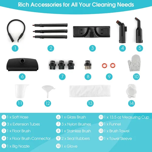Vista 9 de S AFSTAR Limpiador de vapor de mano, vaporizador presurizado de 1400 W con accesorios de 14 piezas y bloqueo para niños, mopa de vapor portátil
