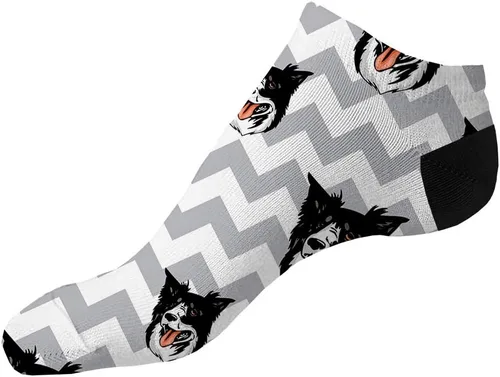 Vista 4 de Style In Print Calcetines invisibles Border Collie Dog Grey Zigzag de poliéster para mujeres y hombres, calcetines divertidos locos 1 tamaño, Tobillo