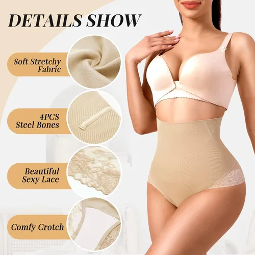 Vista 4 de Ropa interior con control de abdomen para mujer, ropa interior moldeadora de cintura alta, sin costuras, faja moldeadora