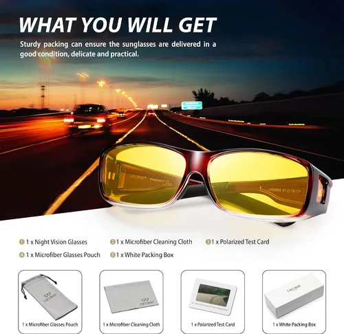 Vista 7 de URUMQI Lentes de conducción de visión nocturna para hombres y mujeres, lentes polarizados antirreflejos, lentes de noche HD amarillos