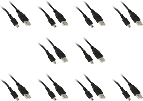 Vista 3 de Cable mini USB 2.0, negro, tipo A macho a macho Mini-B de 5 pines, 6 pies - Paquete de 2