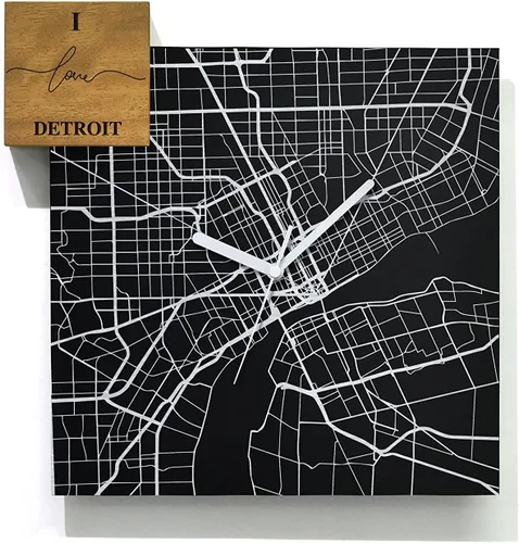 Vista 8 de Modern Wall Clock - Black Aluminum with Silver Fiber Laser Engraving - Square - Contemporary Design - Personalized City Map - Home Town - Location