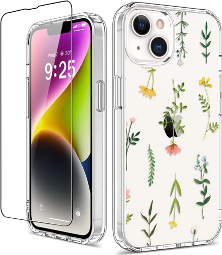 Vista 34 de Funda para iPhone 14 Pro con protector de pantalla, 6.1 pulgadas, transparente de cuerpo completo, a prueba de golpes, diseño floral, para niñas