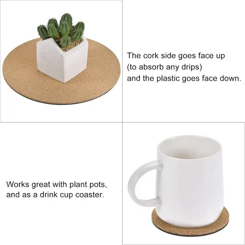 Vista 5 de MECCANIXITY Tapete redondo de corcho para plantas de 10 pulgadas, de plástico, absorbente, impermeable, para maceta de jardín