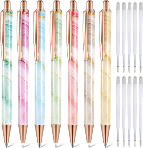 Vista 15 de Sherr 7 bolígrafos elegantes para mujer, lindos bolígrafos de purpurina brillantes con 10 recambios de tinta negra, bonitos regalos para niñas