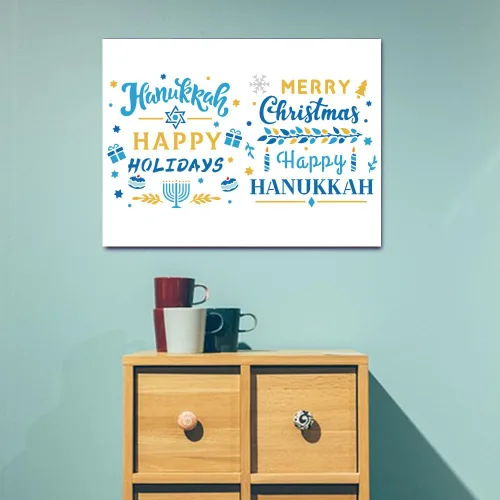 Vista 5 de MAYJOYDIY 4 plantillas Happy Hanukkah de 11.8 x 11.8 pulgadas, plantillas de Menorah Dreidel Star of David con pincel de pintura, plantilla de Feliz