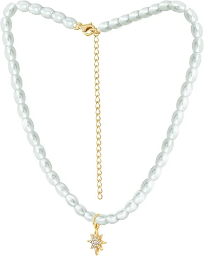 Vista 2 de GEMOUR Collar de plata de ley con perlas de 13.2in + extensor de 3.0in