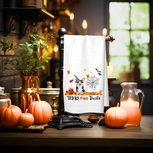 Vista 2 de Toalla de cocina Boston Terrier de Halloween, regalo para amantes de los perros, microfibra impresa en Estados Unidos
