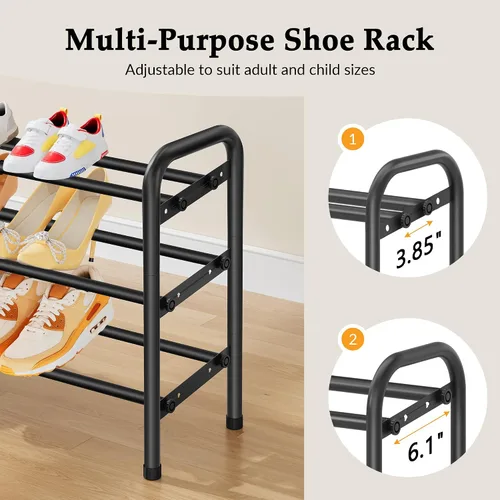 Vista 7 de Gewudraw Organizador de zapatos de 3 niveles, zapatero para armario, estante de metal de 28 pulgadas que se puede ampliar a 42 pulgadas