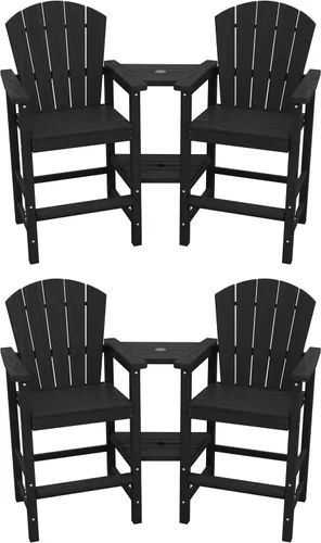Vista 14 de SERWALL Juego de 2 sillas altas Adirondack con paraguas de 9 pies, sillas de exterior de altura de barra de HDPE, taburetes de bar Adirondack