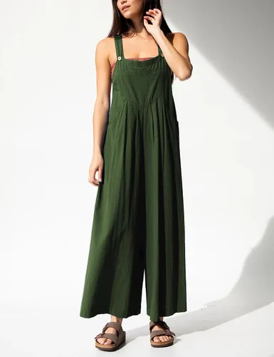 Vista 5 de Dqbeng Overol de verano bohemio de algodón con pechera de pierna ancha para mujer, estilo casual